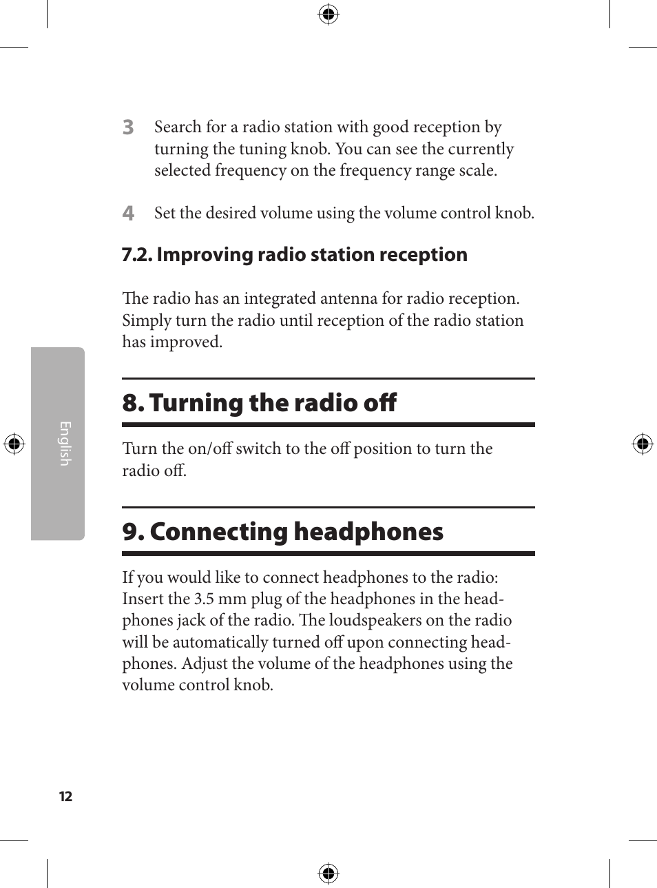 Turning the radio oﬀ, Connecting headphones | Kompernass KH 2243 User Manual | Page 12 / 17