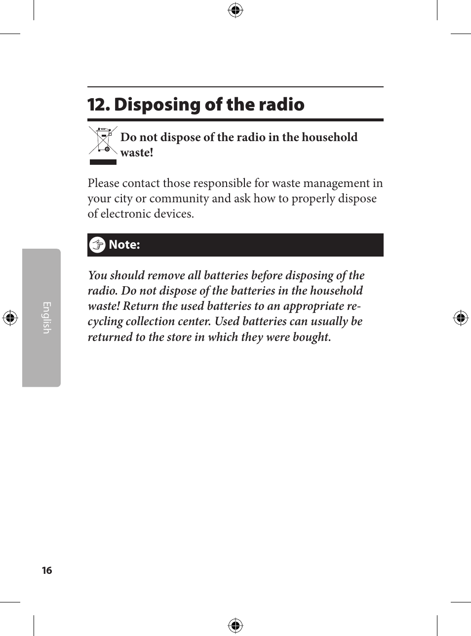 Disposing of the radio | Kompernass KH 2243 User Manual | Page 16 / 17