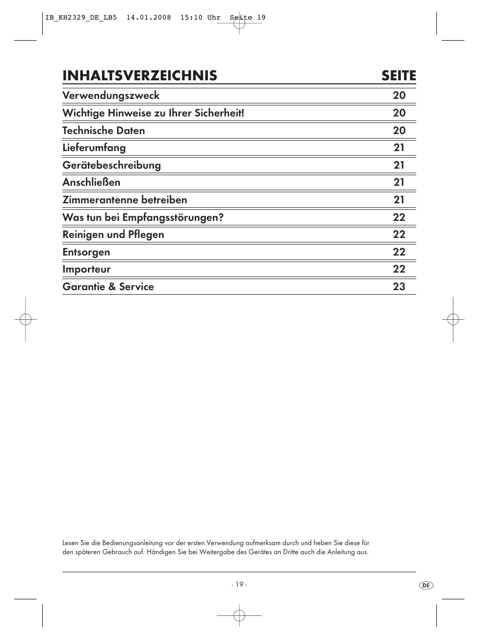 Inhaltsverzeichnis seite | Kompernass KH 2329 User Manual | Page 21 / 26