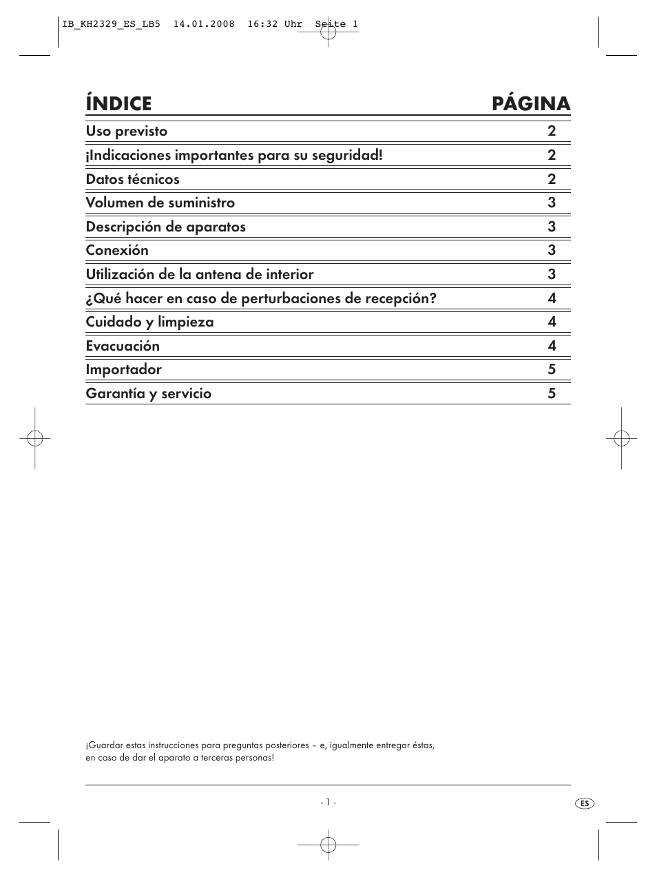 Índice página | Kompernass KH 2329 User Manual | Page 3 / 26