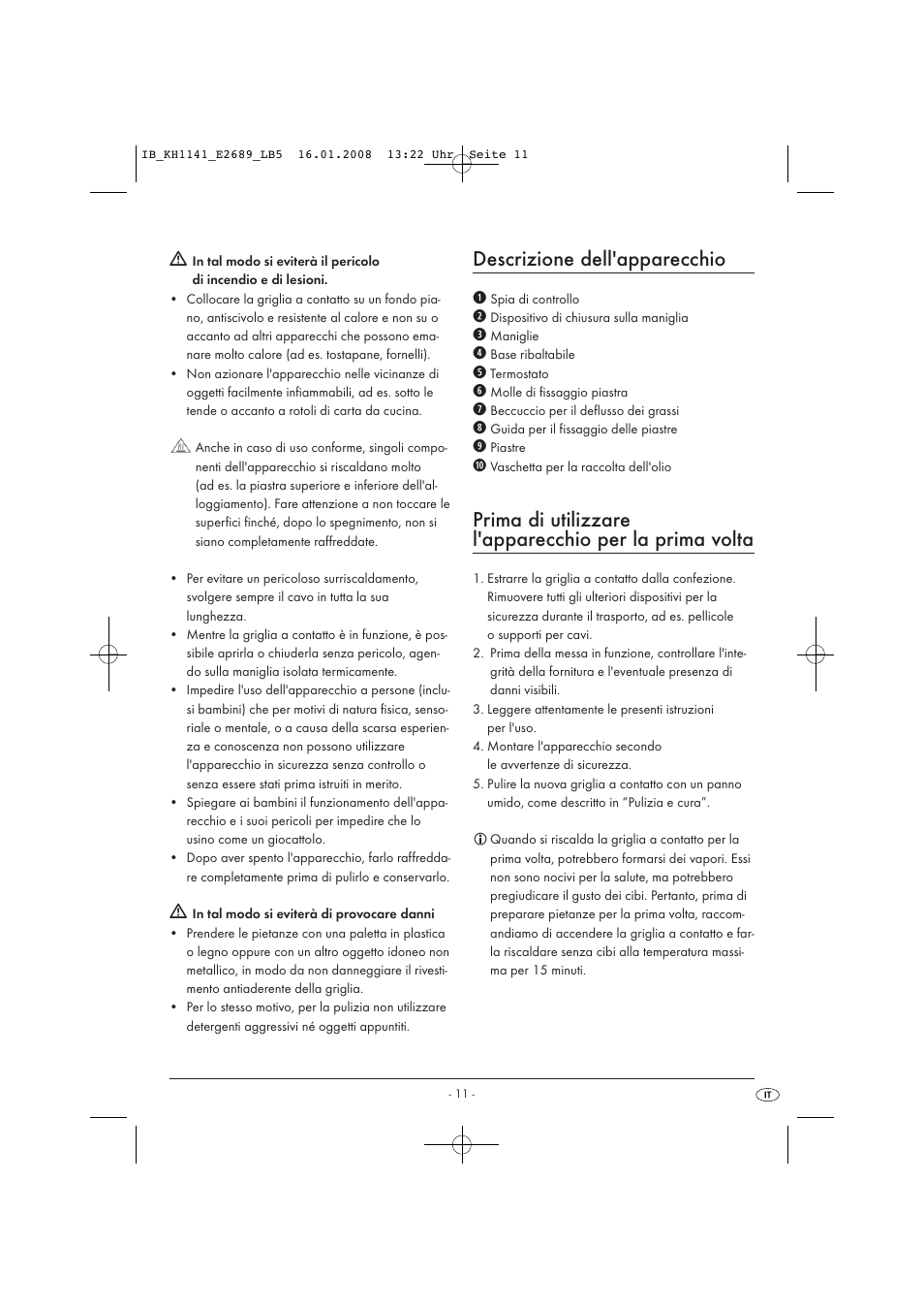 Descrizione dell'apparecchio | Kompernass KH 1141 User Manual | Page 13 / 34