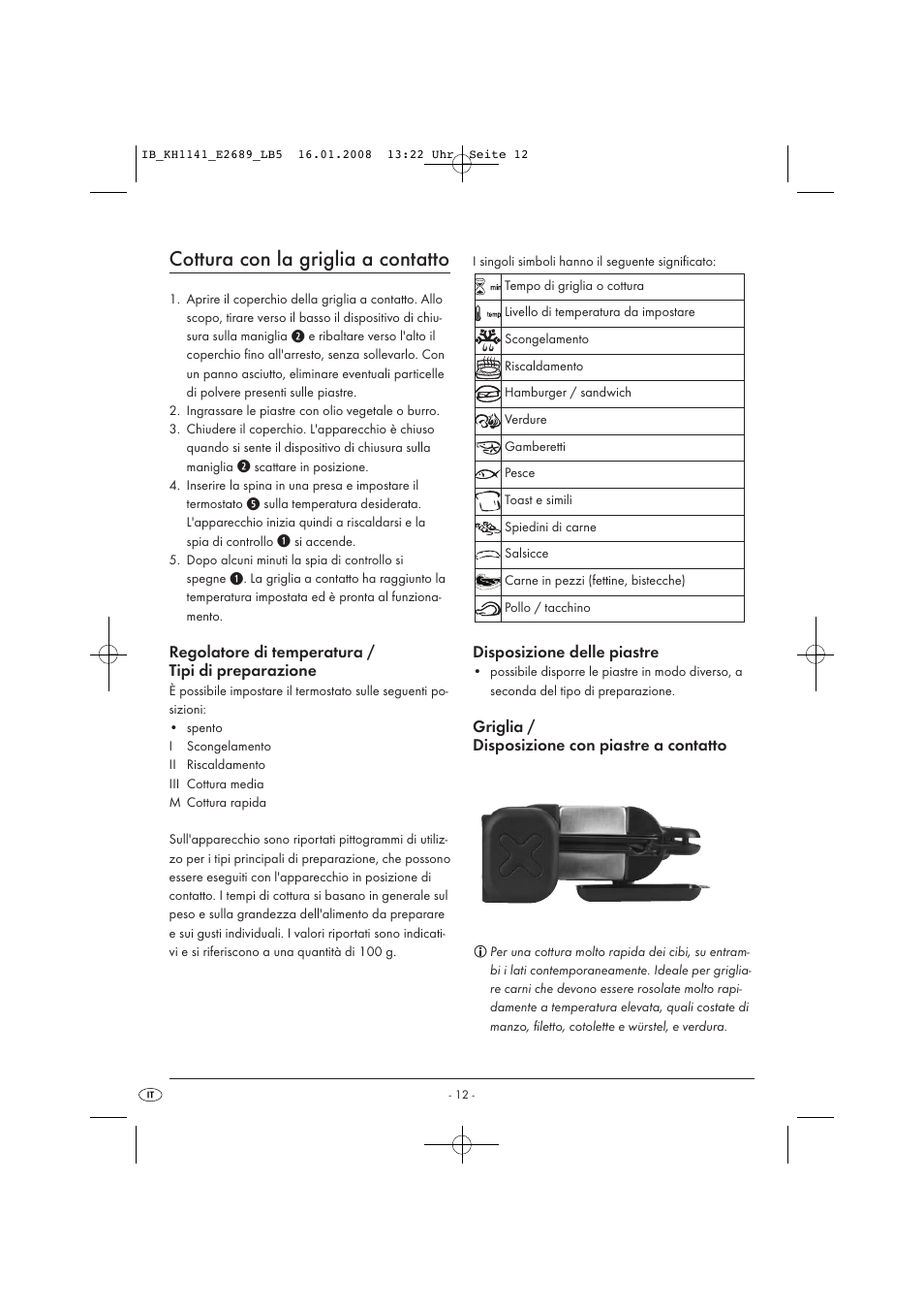 Cottura con la griglia a contatto | Kompernass KH 1141 User Manual | Page 14 / 34
