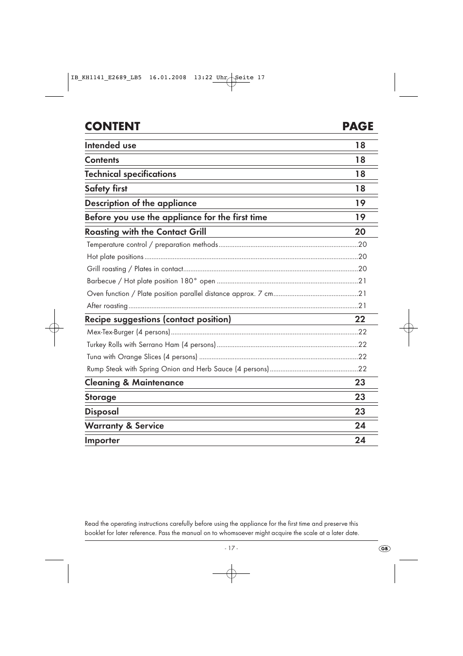 Content page | Kompernass KH 1141 User Manual | Page 19 / 34