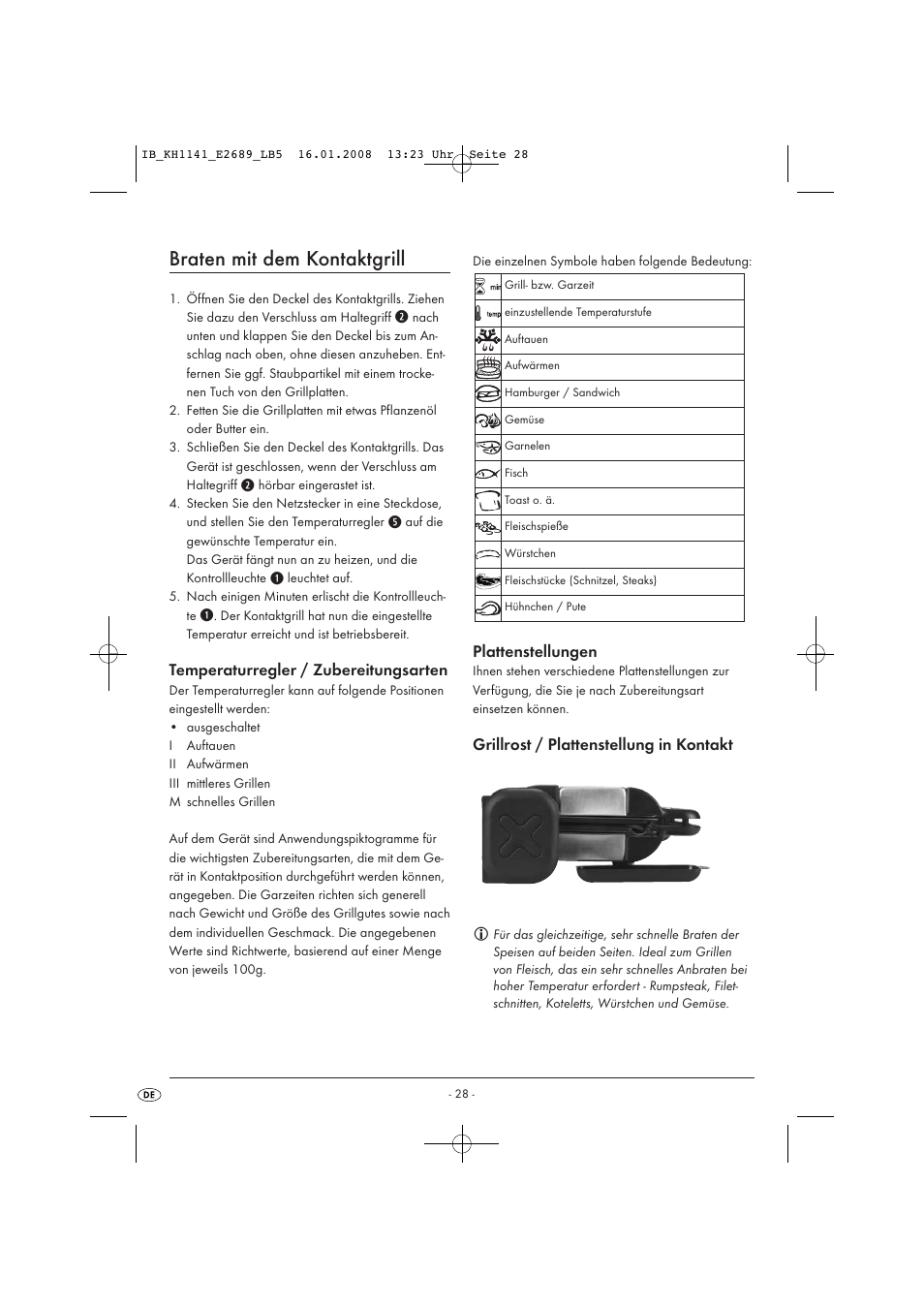 Braten mit dem kontaktgrill | Kompernass KH 1141 User Manual | Page 30 / 34
