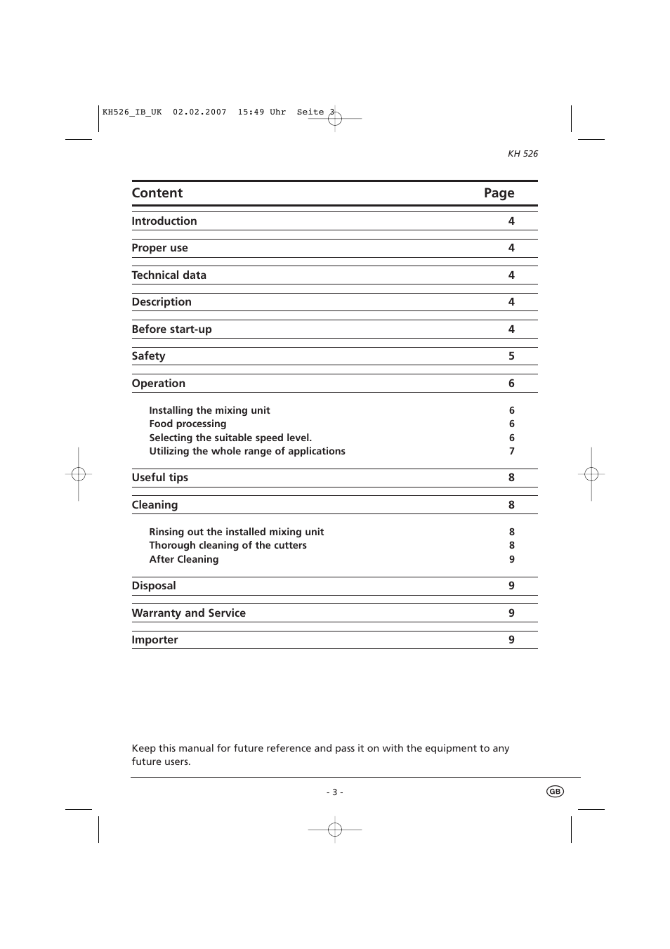 Content page | Kompernass KH526 User Manual | Page 5 / 11