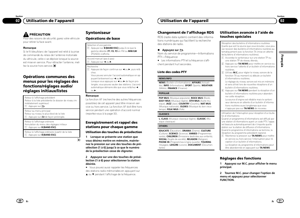 Syntoniseur, 02 utilisation de l ’appareil | Pioneer DEH-3300UB User Manual | Page 16 / 100