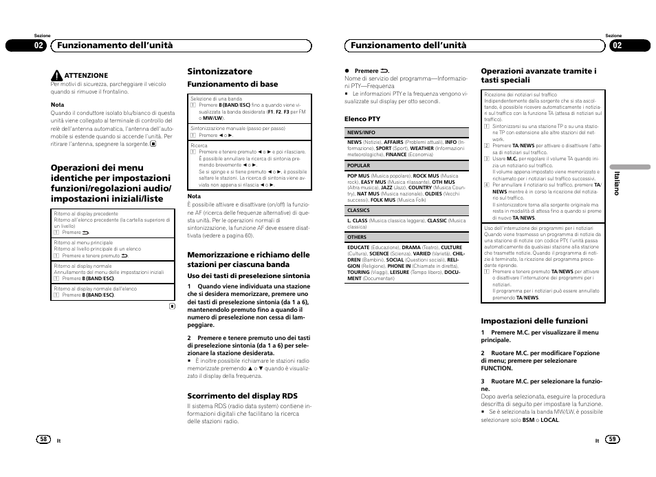 Sintonizzatore, 02 funzionamento dell ’unità | Pioneer DEH-3300UB User Manual | Page 30 / 100