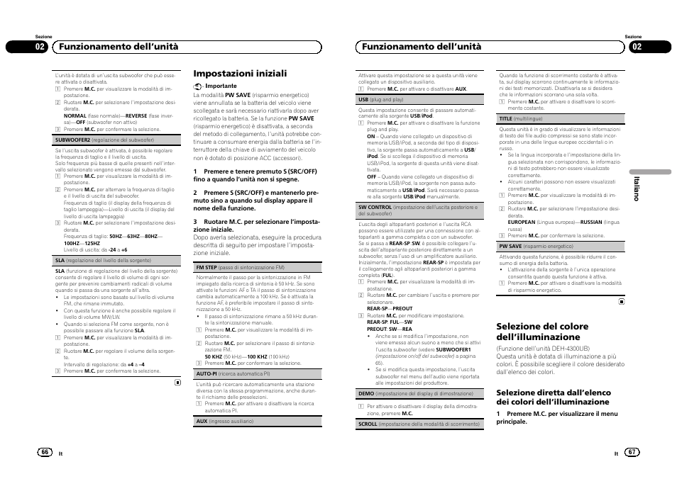 Impostazioni iniziali, 02 funzionamento dell ’unità, Selezione del colore dell ’illuminazione | Pioneer DEH-3300UB User Manual | Page 34 / 100