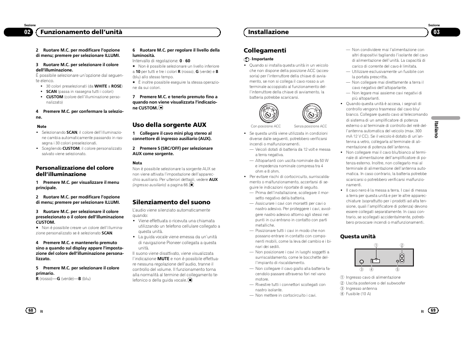 Uso della sorgente aux, Silenziamento del suono, 02 funzionamento dell ’unità collegamenti | 03 installazione | Pioneer DEH-3300UB User Manual | Page 35 / 100