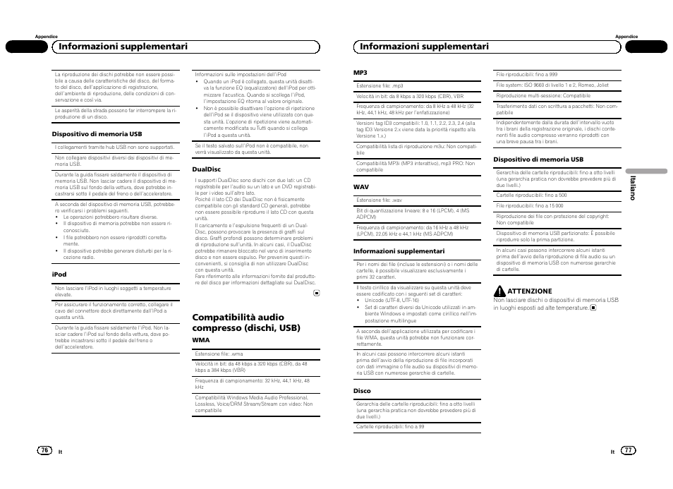 Compatibilità audio compresso (dischi, usb), Informazioni supplementari | Pioneer DEH-3300UB User Manual | Page 39 / 100