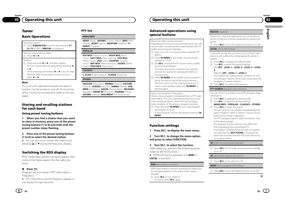 Tuner, 02 operating this unit | Pioneer DEH-3300UB User Manual | Page 4 / 100