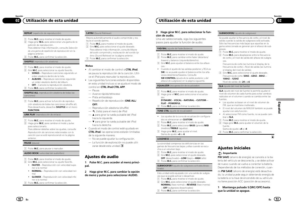 Ajustes de audio, 02 utilización de esta unidad, Ajustes iniciales | Pioneer DEH-3300UB User Manual | Page 47 / 100