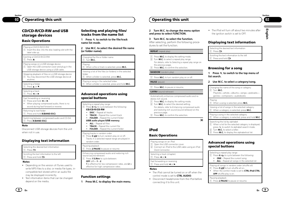 Cd/cd-r/cd-rw and usb storage devices, 02 operating this unit, Ipod | Pioneer DEH-3300UB User Manual | Page 5 / 100