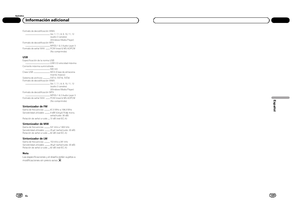 Información adicional | Pioneer DEH-3300UB User Manual | Page 55 / 100