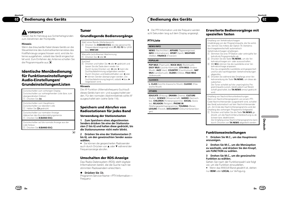 Tuner, 02 bedienung des geräts | Pioneer DEH-3300UB User Manual | Page 58 / 100