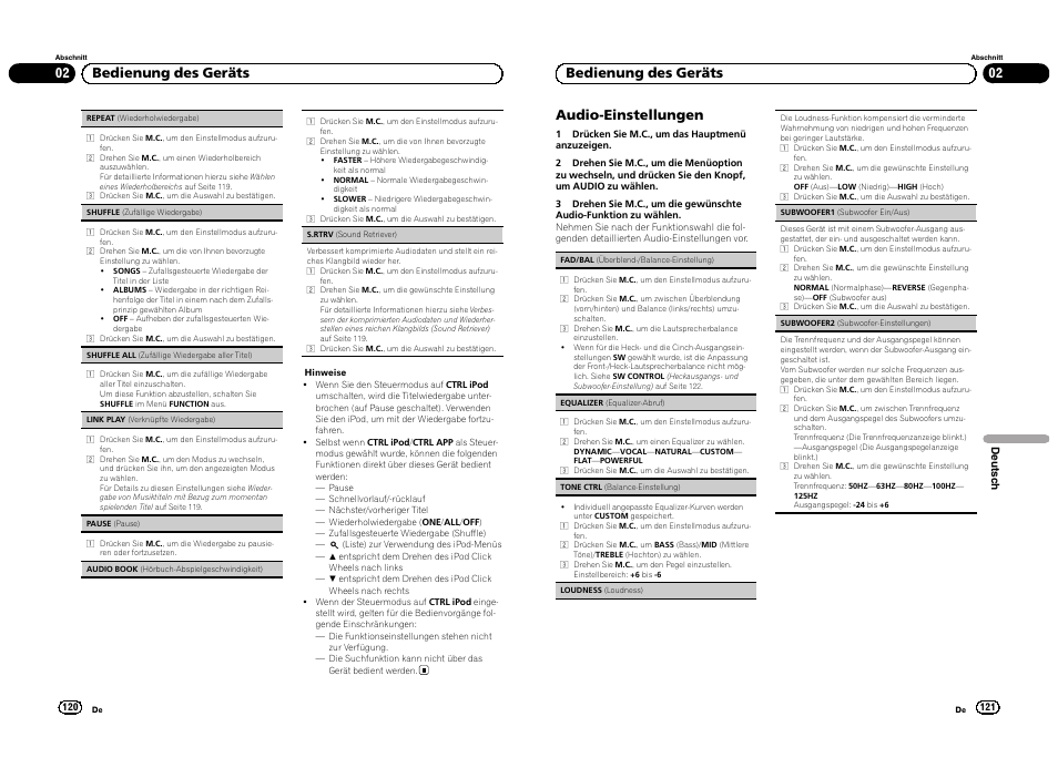 02 bedienung des geräts audio-einstellungen, 02 bedienung des geräts | Pioneer DEH-3300UB User Manual | Page 61 / 100
