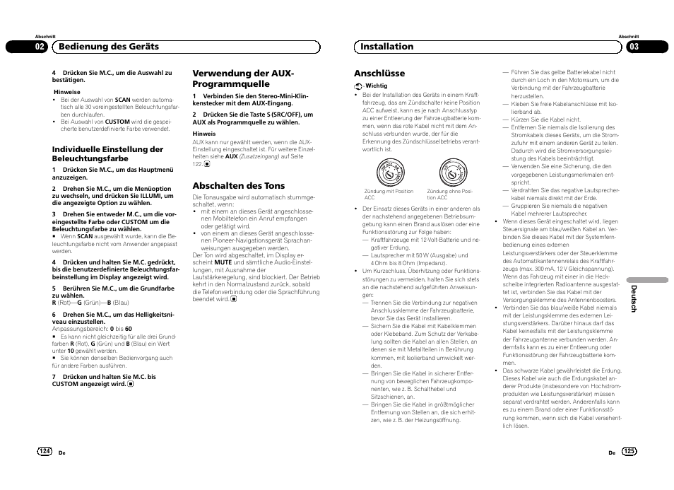Verwendung der aux- programmquelle, Abschalten des tons, 02 bedienung des geräts anschlüsse | 03 installation | Pioneer DEH-3300UB User Manual | Page 63 / 100