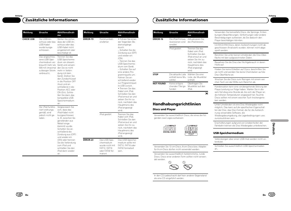 Zusätzliche informationen, Handhabungsrichtlinien | Pioneer DEH-3300UB User Manual | Page 67 / 100