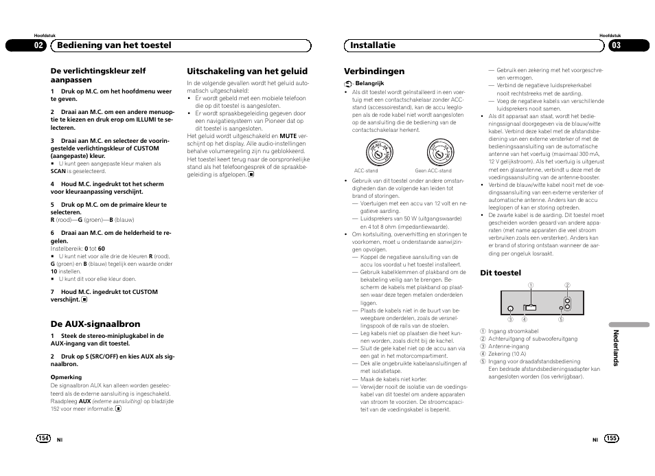 De aux-signaalbron, Uitschakeling van het geluid, 02 bediening van het toestel verbindingen | 03 installatie | Pioneer DEH-3300UB User Manual | Page 78 / 100
