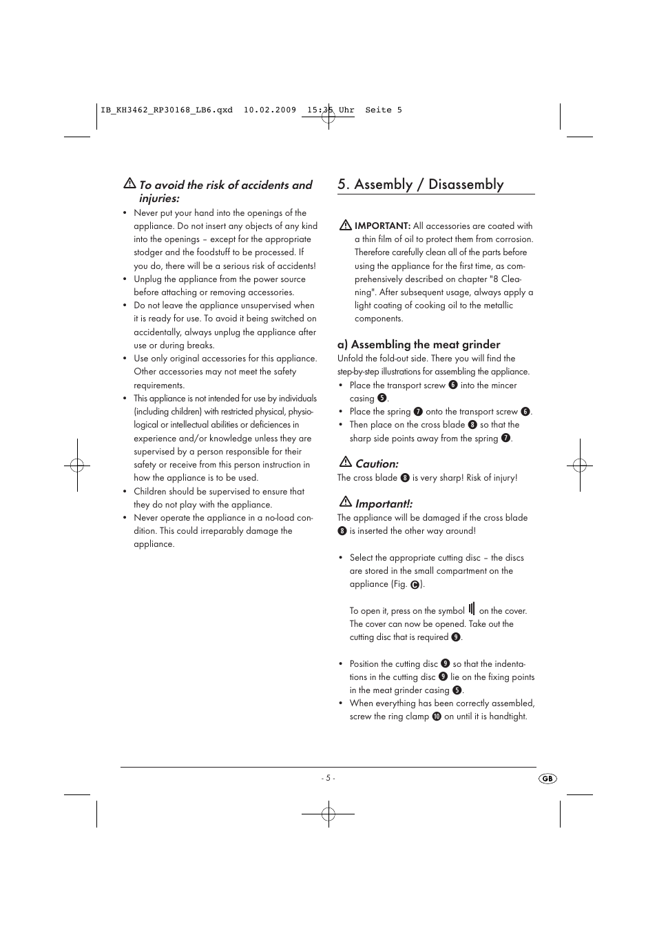 Assembly / disassembly | Kompernass KH 3462 User Manual | Page 5 / 12