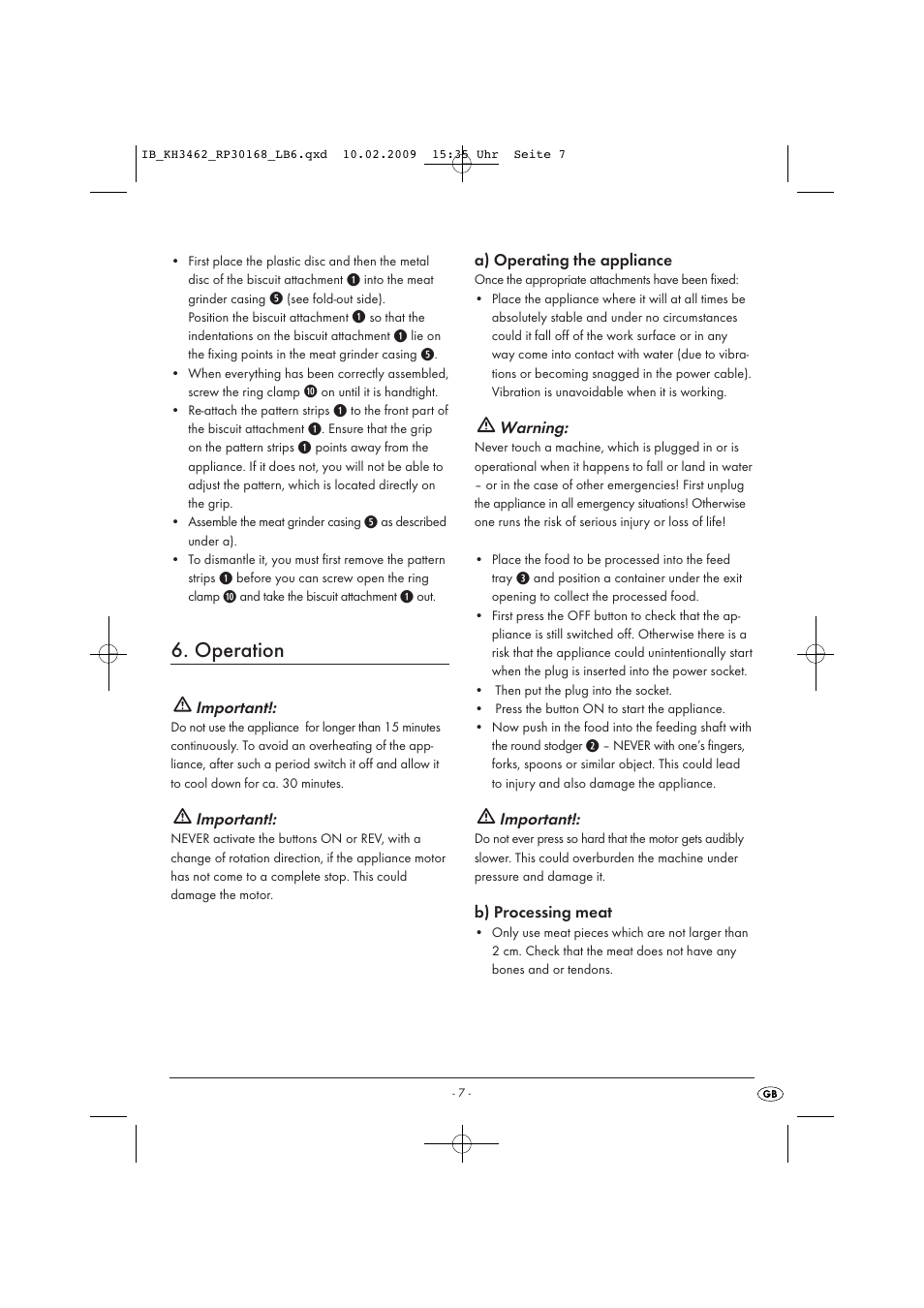 Operation | Kompernass KH 3462 User Manual | Page 7 / 12