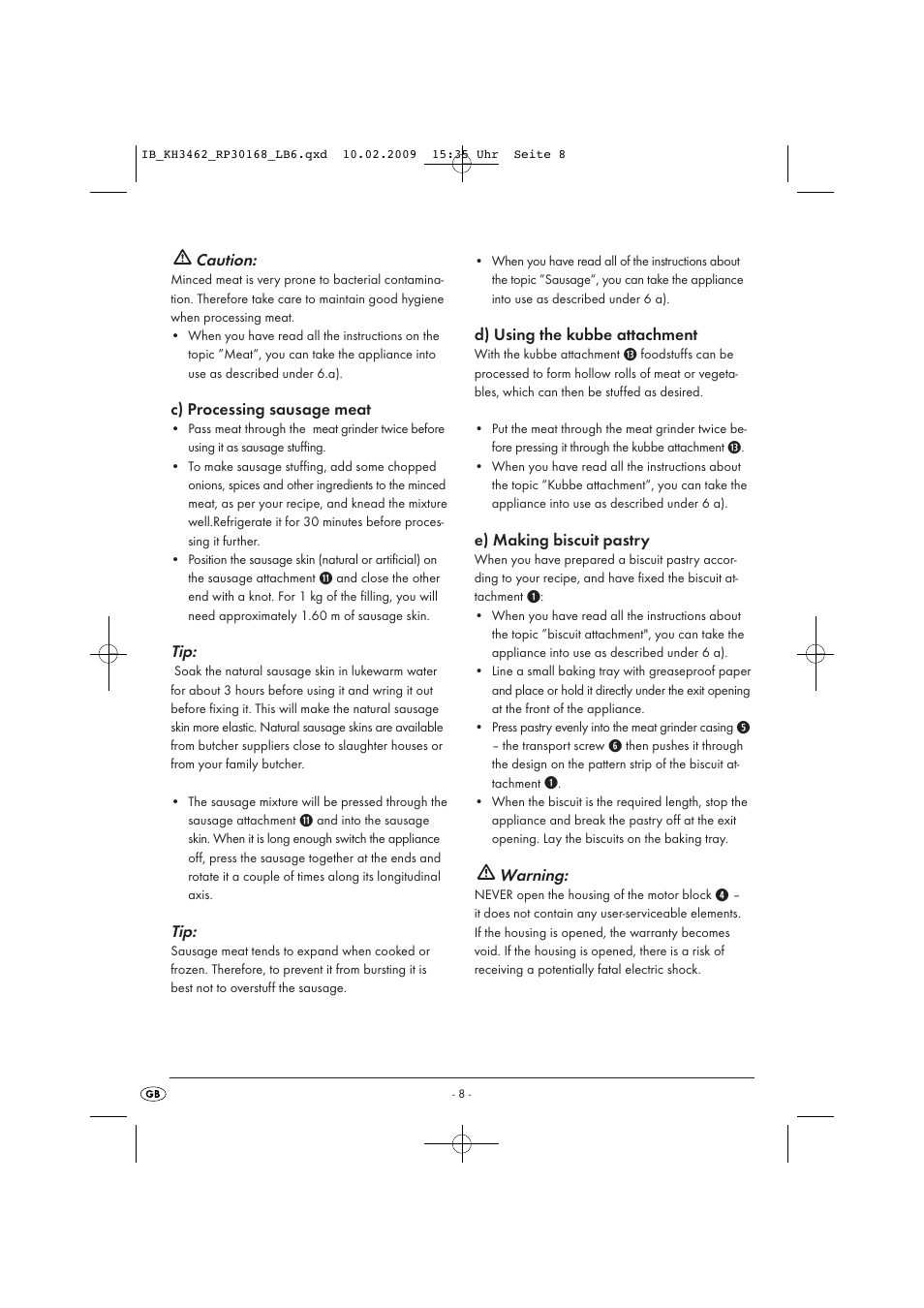 Kompernass KH 3462 User Manual | Page 8 / 12