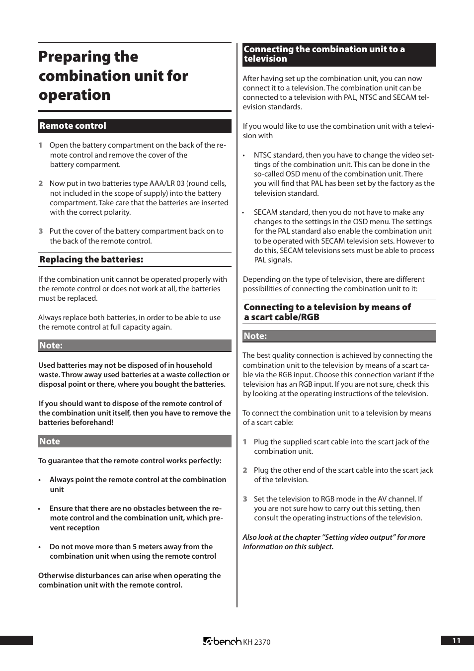 Preparing the combination unit for operation | Kompernass KH 2370 User Manual | Page 11 / 38