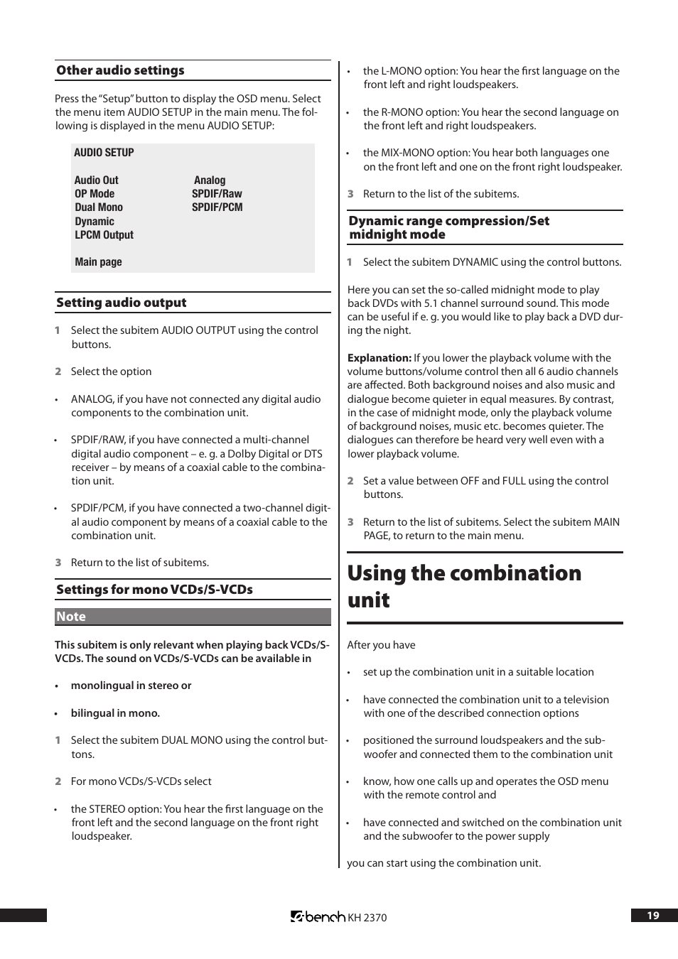 Using the combination unit | Kompernass KH 2370 User Manual | Page 19 / 38