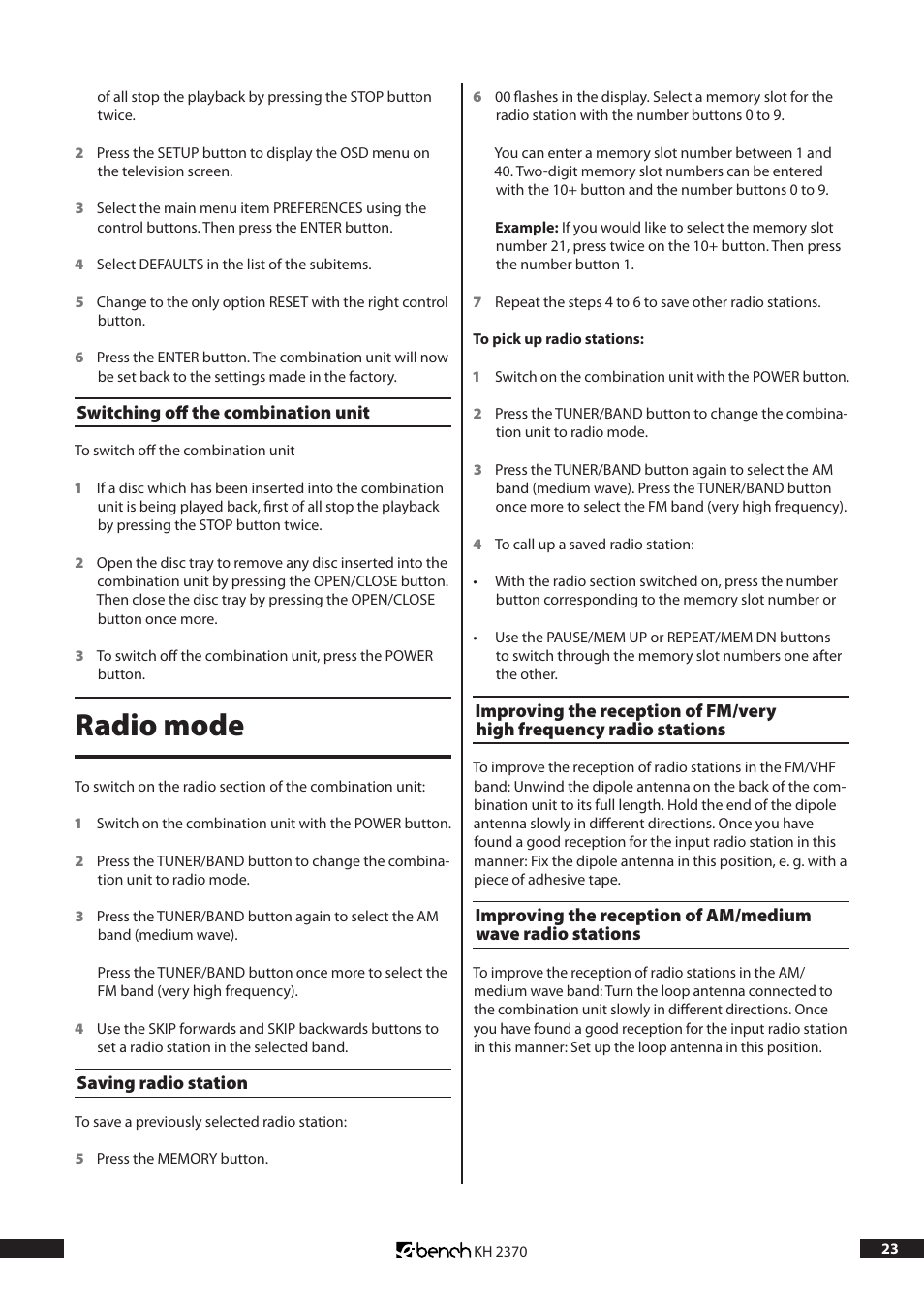 Radio mode | Kompernass KH 2370 User Manual | Page 23 / 38