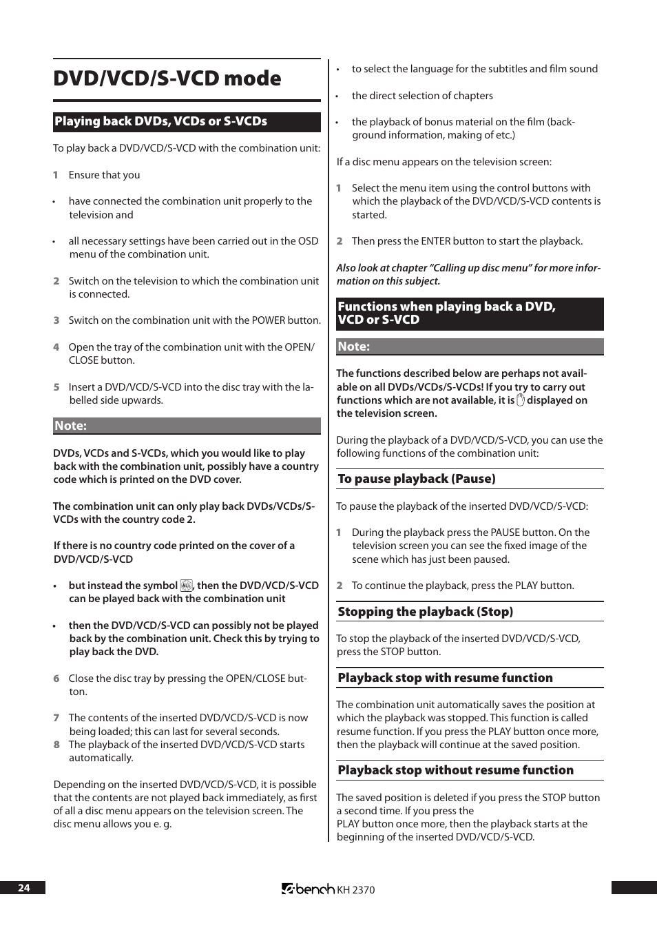 Dvd/vcd/s-vcd mode | Kompernass KH 2370 User Manual | Page 24 / 38