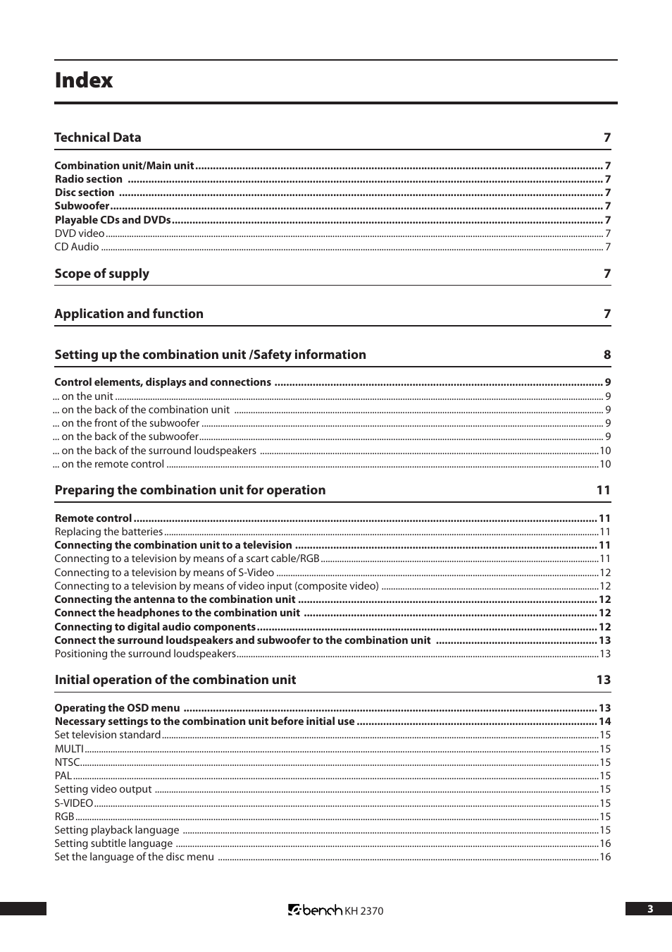 Index | Kompernass KH 2370 User Manual | Page 3 / 38