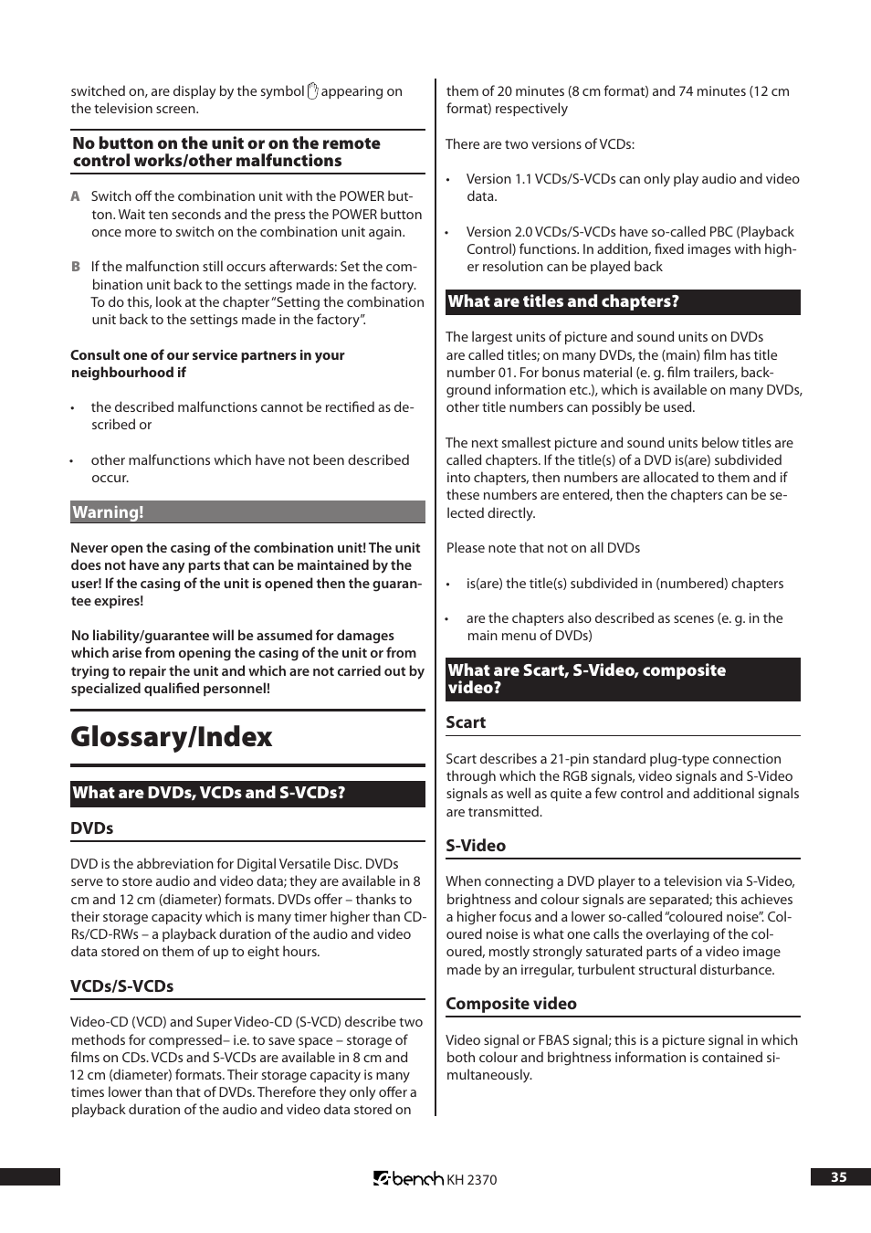 Glossary/index | Kompernass KH 2370 User Manual | Page 35 / 38