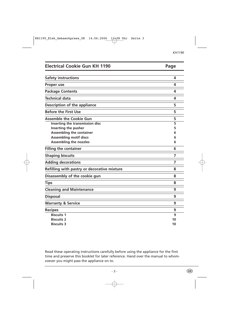 Electrical cookie gun kh 1190 page | Kompernass KH1190 User Manual | Page 5 / 12