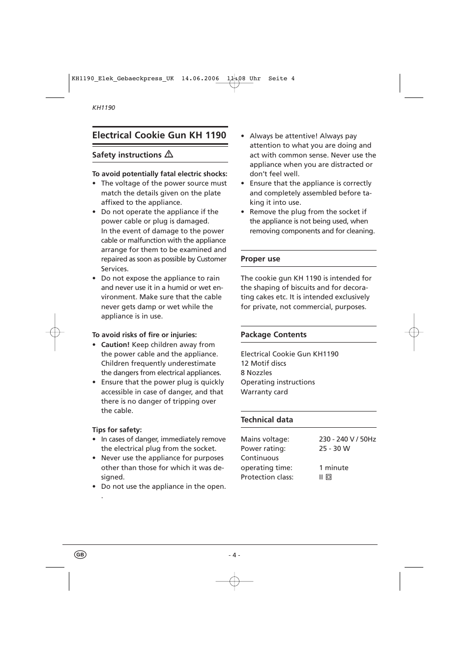 Electrical cookie gun kh 1190 | Kompernass KH1190 User Manual | Page 6 / 12