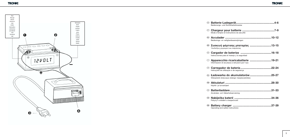 D batterie-ladegerät -6, F chargeur pour batterie -9, Acculader -12 | Συσκευ ρτισης µπαταρ ας -15, E cargador de baterías -18, I apparecchio ricaricabatterie -21, P carregador de bateria -24, Ładowarka do akumulatorów -27, Akkulaturi -30, S batteriladdare -33 | Kompernass T5 User Manual | Page 2 / 20