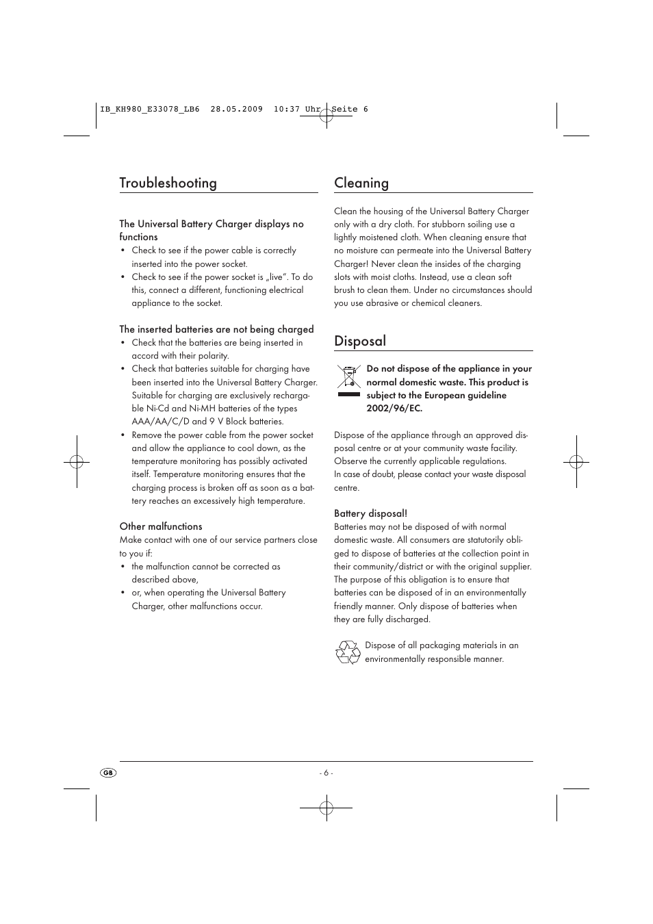 Troubleshooting, Cleaning, Disposal | Kompernass KH 980 User Manual | Page 8 / 10