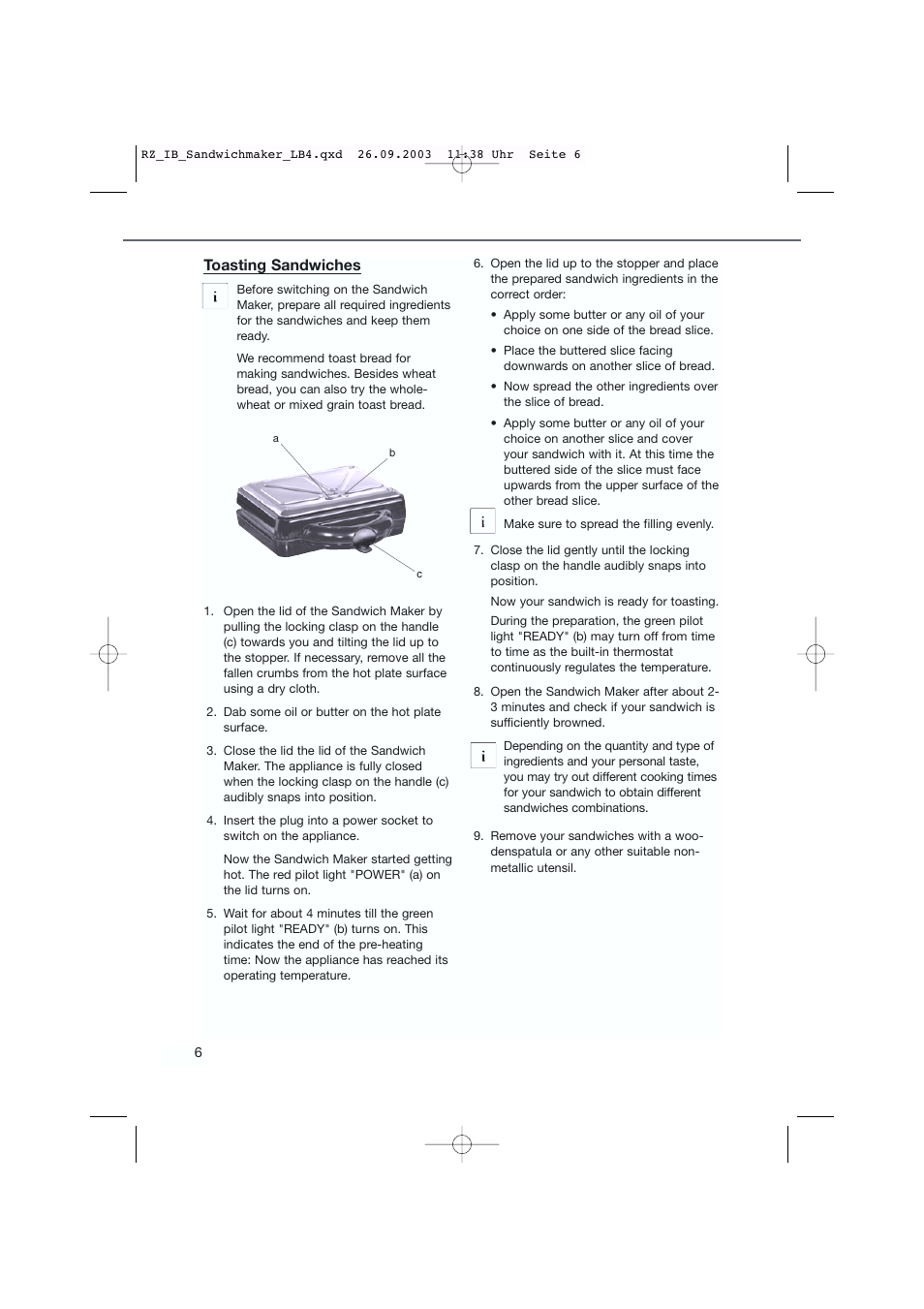 Toasting sandwiches | Kompernass KH 1120 User Manual | Page 6 / 8