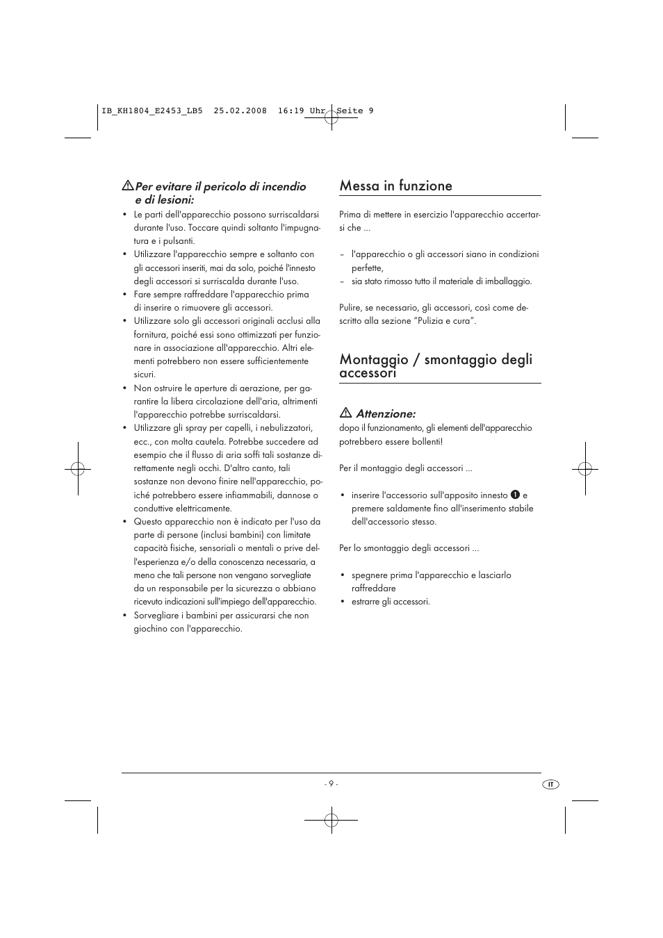 Messa in funzione, Montaggio / smontaggio degli accessori | Kompernass KH 1804 User Manual | Page 11 / 26