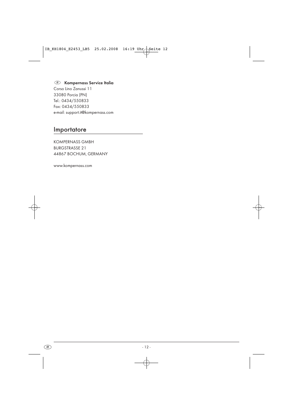 Importatore | Kompernass KH 1804 User Manual | Page 14 / 26