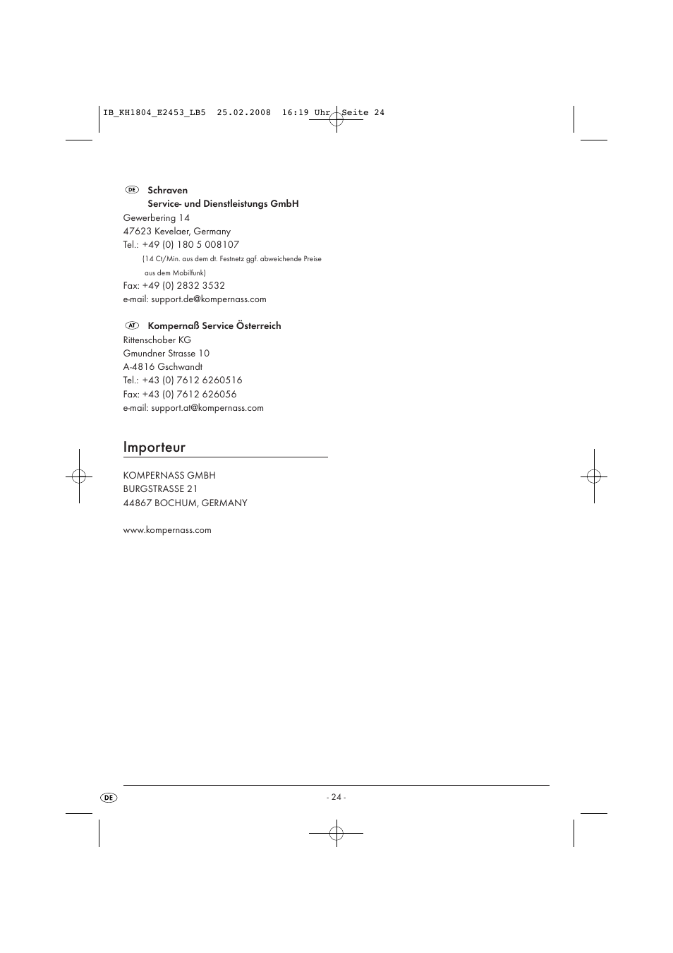 Importeur | Kompernass KH 1804 User Manual | Page 26 / 26
