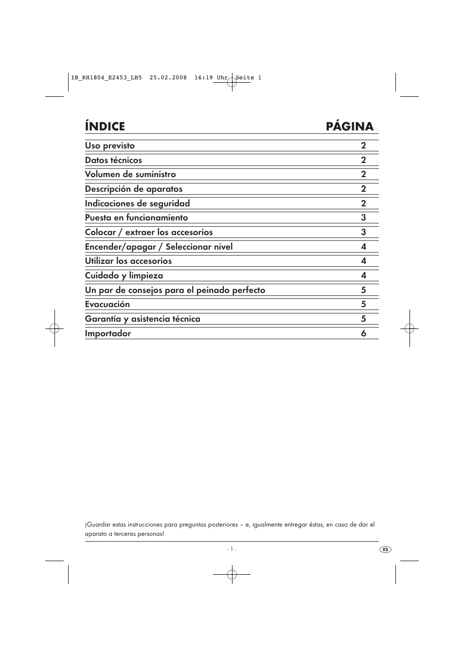 Índice página | Kompernass KH 1804 User Manual | Page 3 / 26