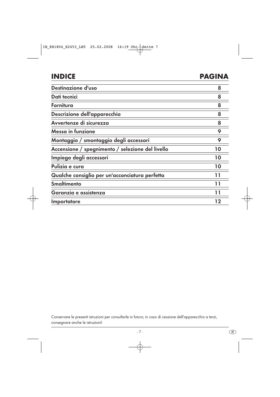 Indice pagina | Kompernass KH 1804 User Manual | Page 9 / 26