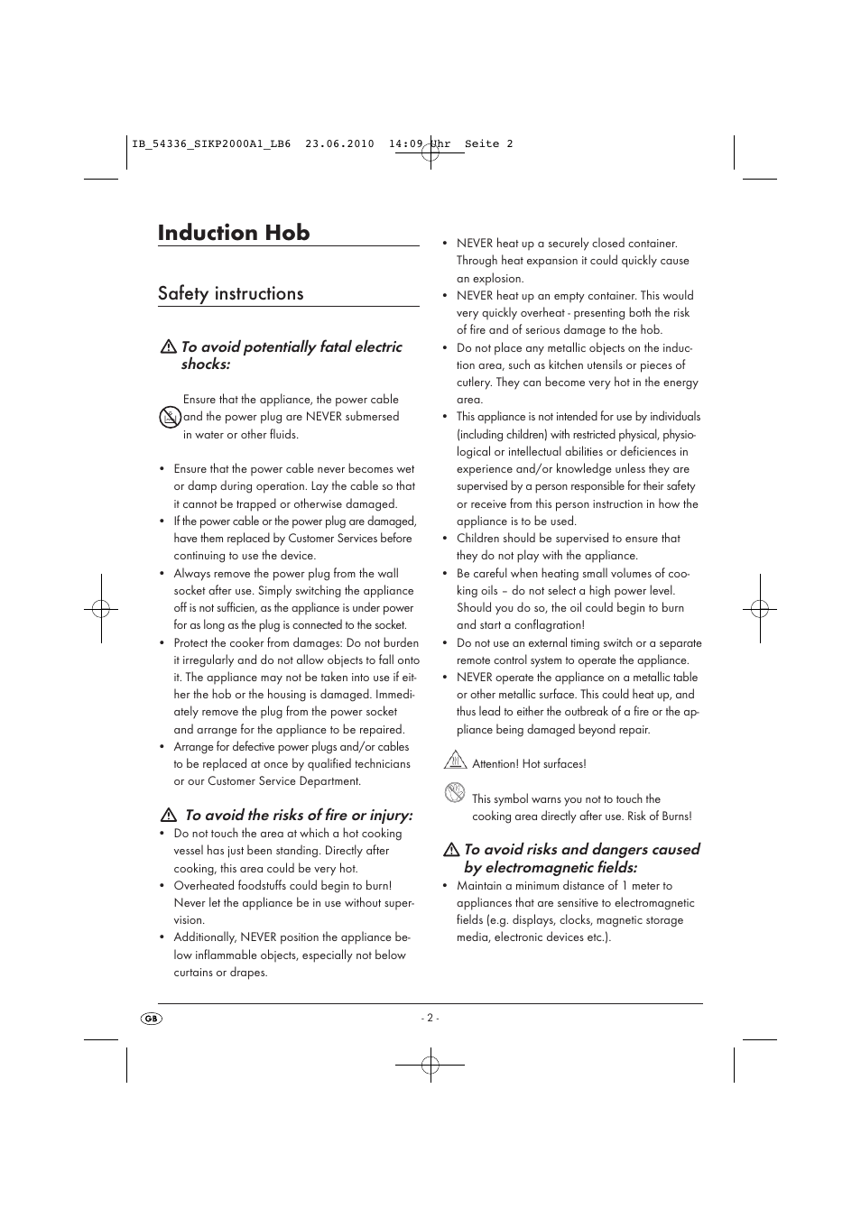 Induction hob, Safety instructions | Kompernass SILVERCREST SIKP 2000 A1 User Manual | Page 4 / 8