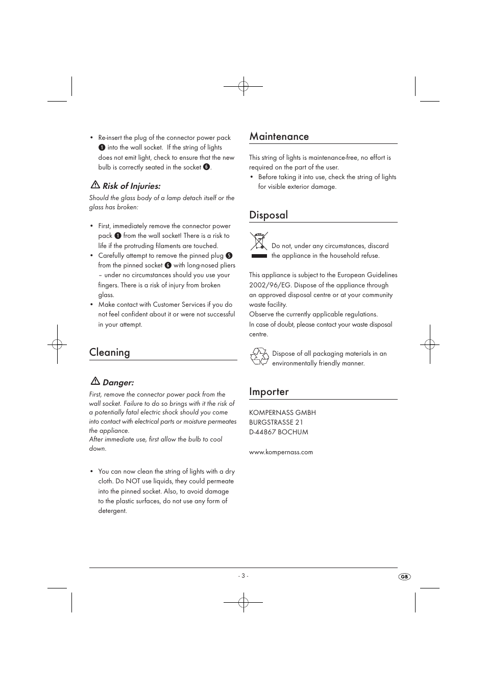 Cleaning, Maintenance, Disposal | Importer | Kompernass KH 4168 User Manual | Page 5 / 6