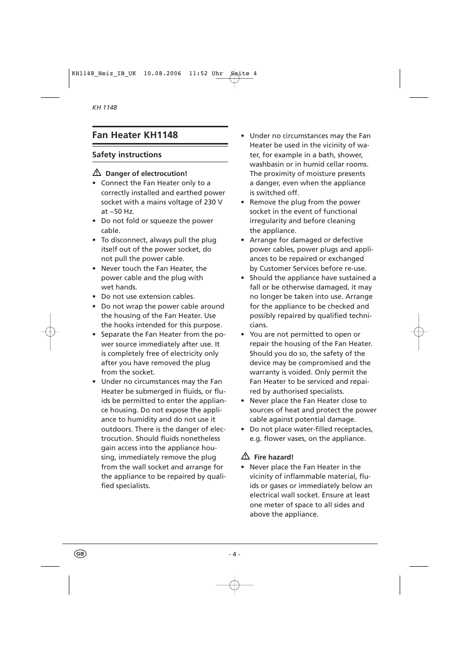 Fan heater kh1148 | Kompernass KH 1148 User Manual | Page 6 / 12