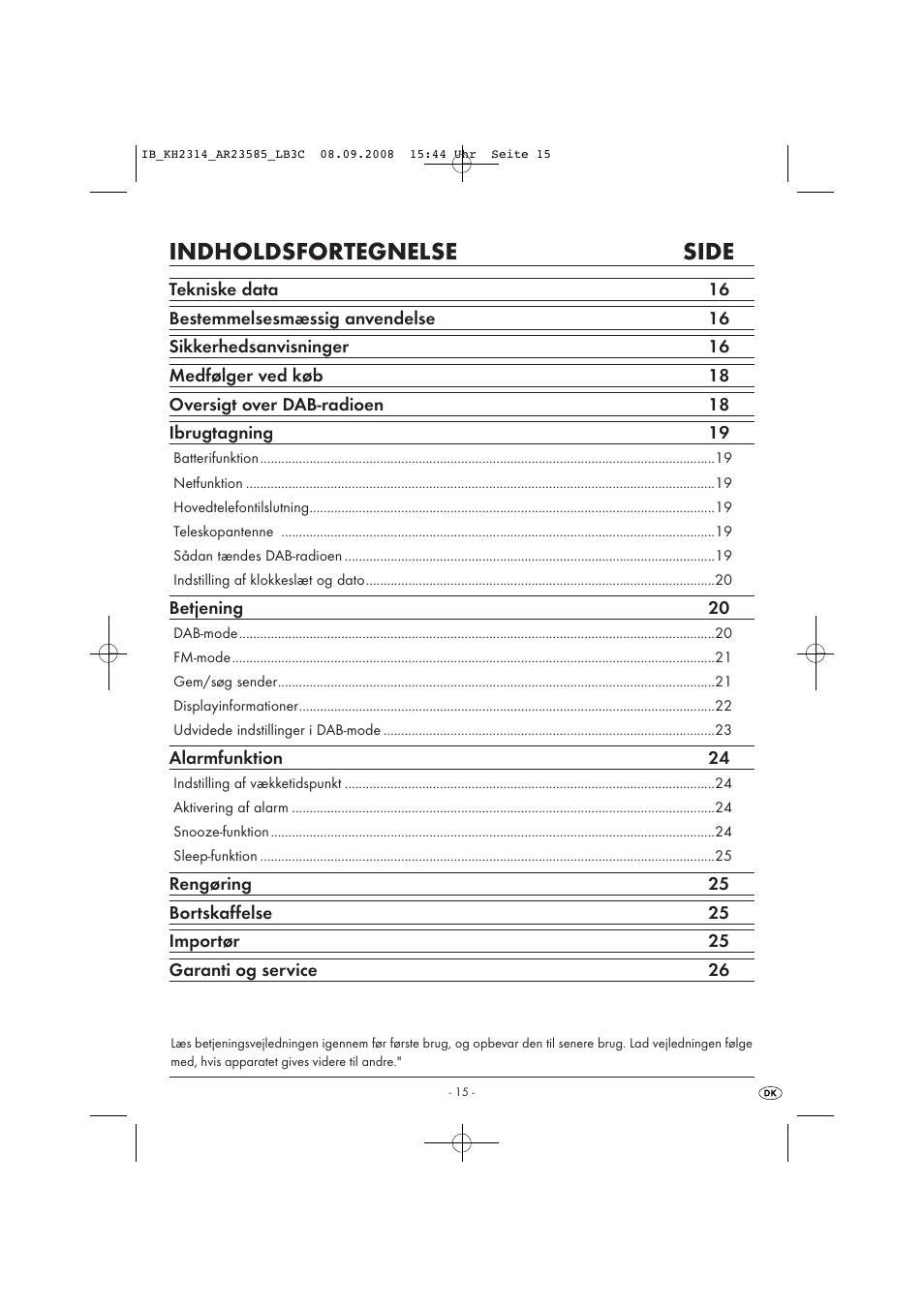 Indholdsfortegnelse side | Kompernass KH 2314 User Manual | Page 17 / 29