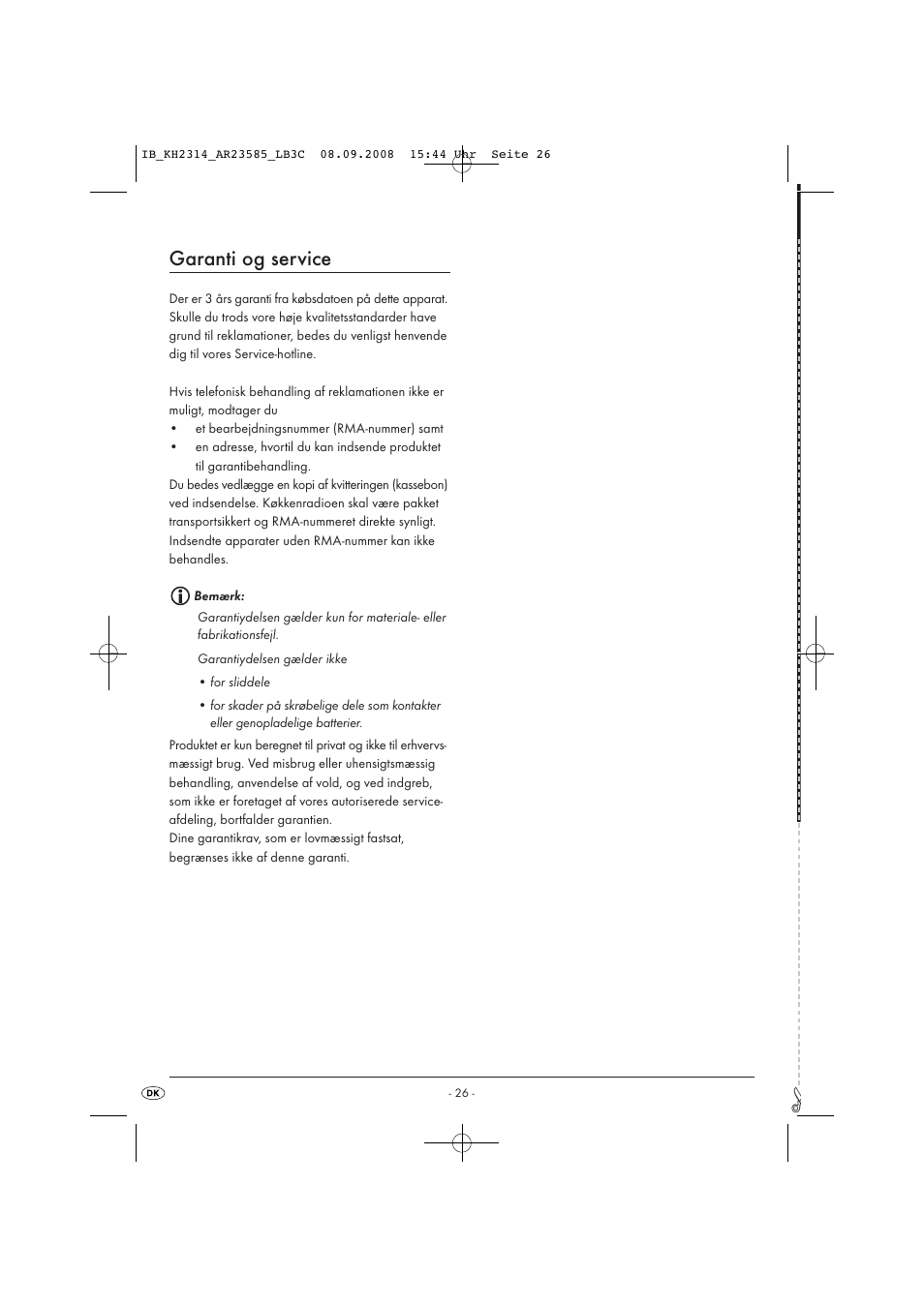 Garanti og service | Kompernass KH 2314 User Manual | Page 28 / 29