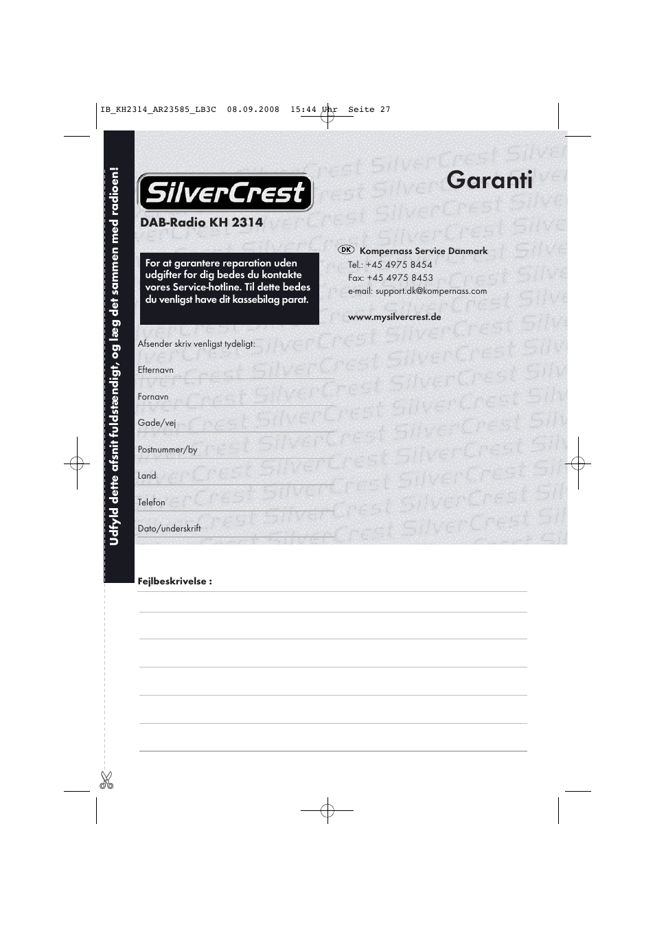 Garanti | Kompernass KH 2314 User Manual | Page 29 / 29