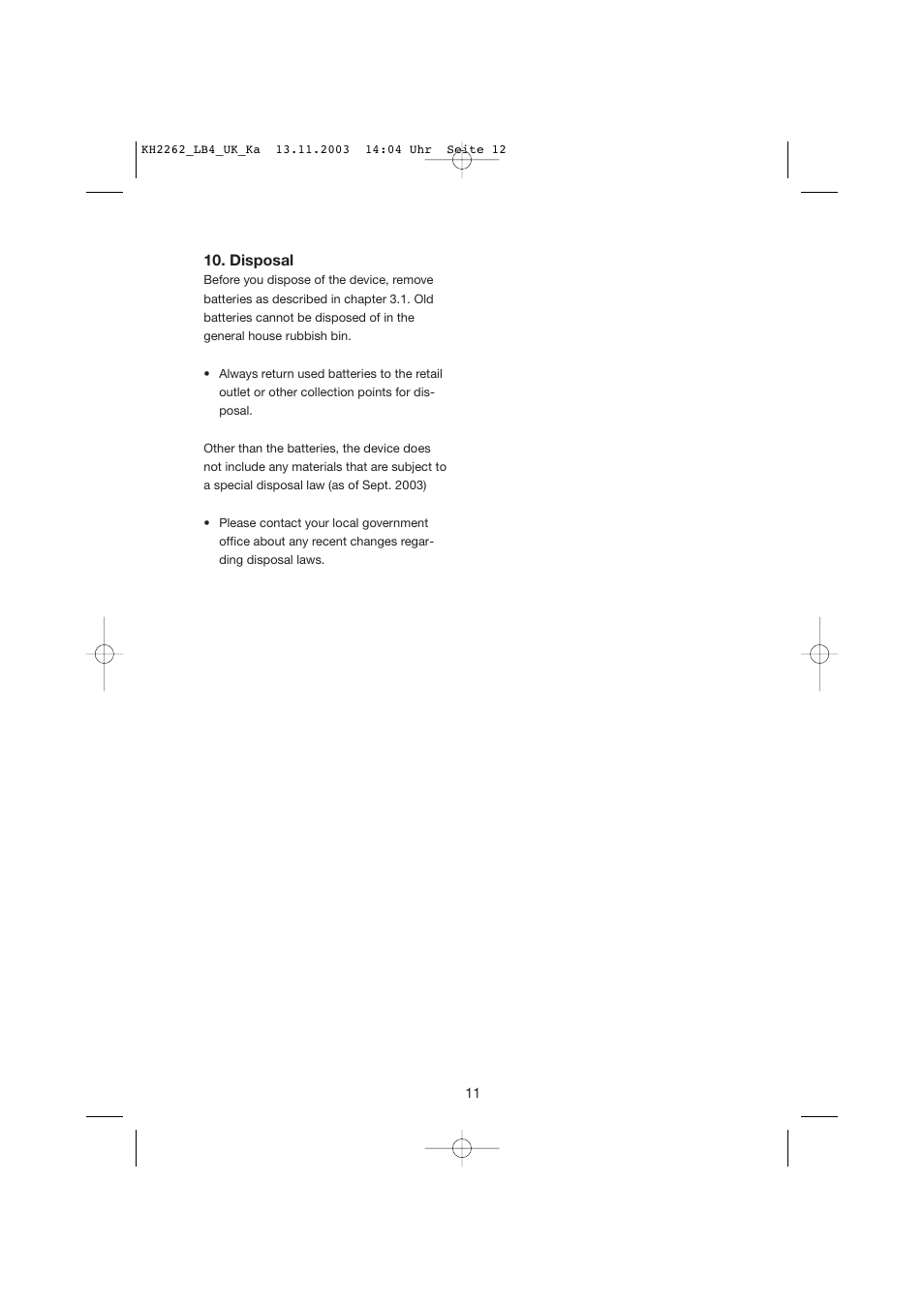Disposal | Kompernass KH 2262 User Manual | Page 11 / 12
