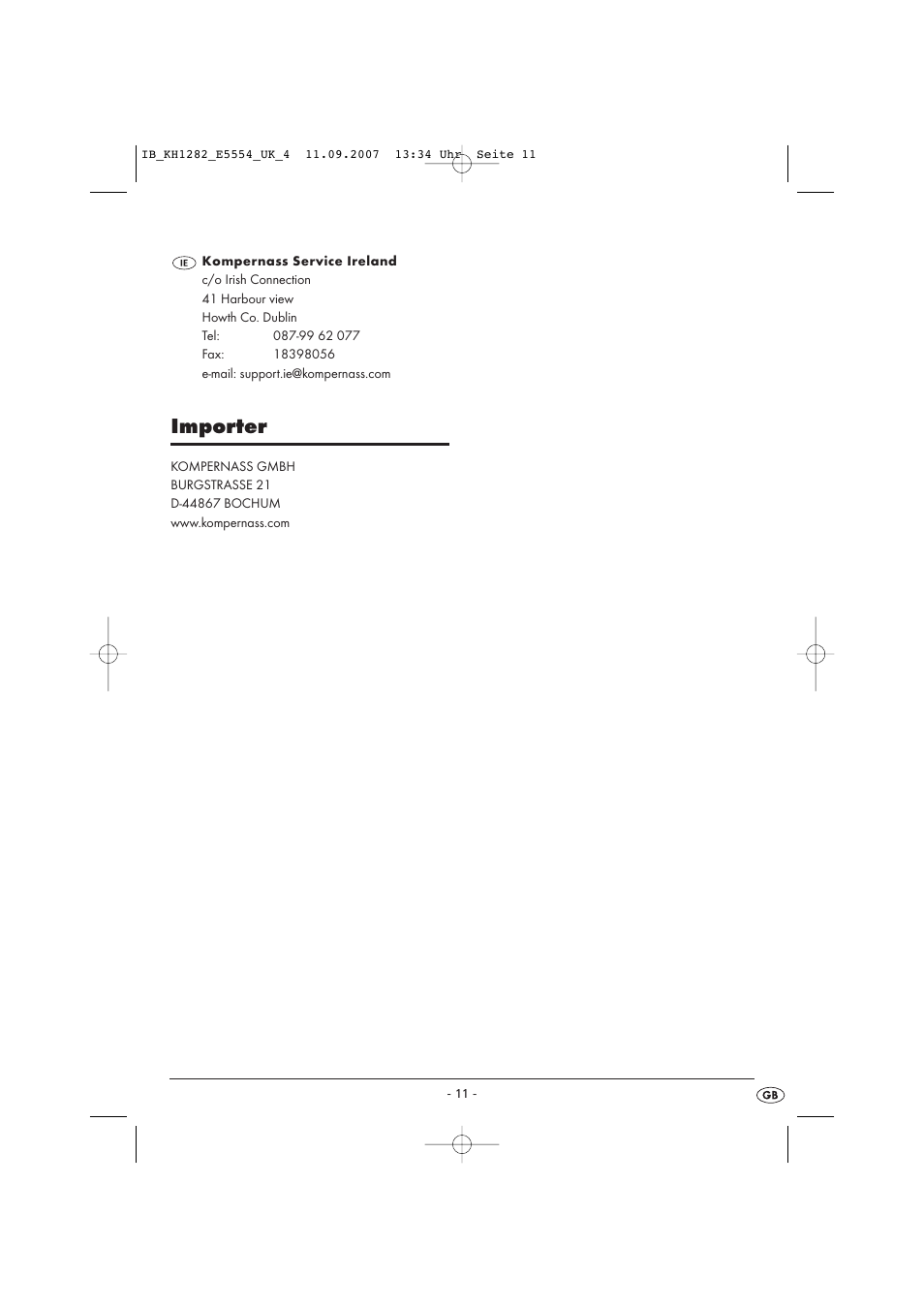 Importer | Kompernass KH 1282 User Manual | Page 11 / 76